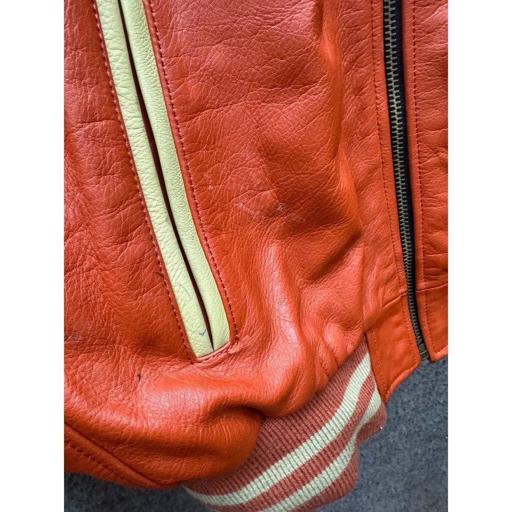 Vintage Harley-Davidson Genuine Leather Varsity Jacket Red Beige Mens Size L